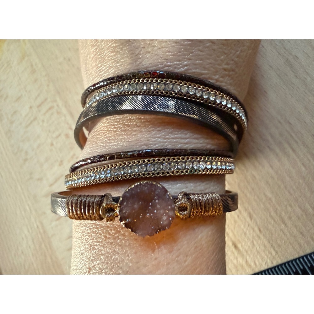 Wrap Bracelet Brown Gold Druzy Crystal Animal Print Boho Glam